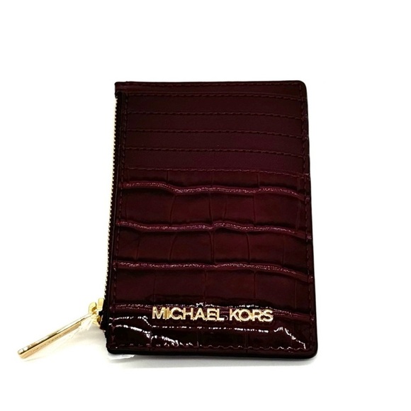Michael Kors Medium Jet Set Travel TZ Card Case Wallet Ox Blood - Picture 2 of 7